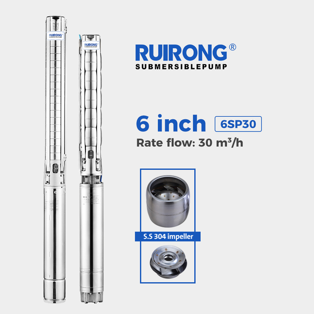 RUIRONG PUMP 6 inch 6SP30 Series 380v SS304 submersible pump full stainless steel submersible borehole pump